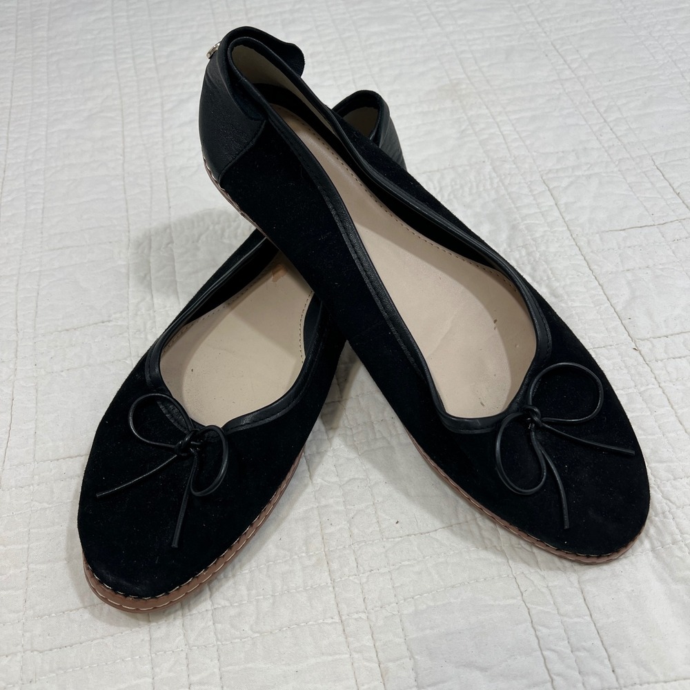 Cole Haan Womens W20585 Black Suede Leather Bow Ballet Flats Size‎ 10B